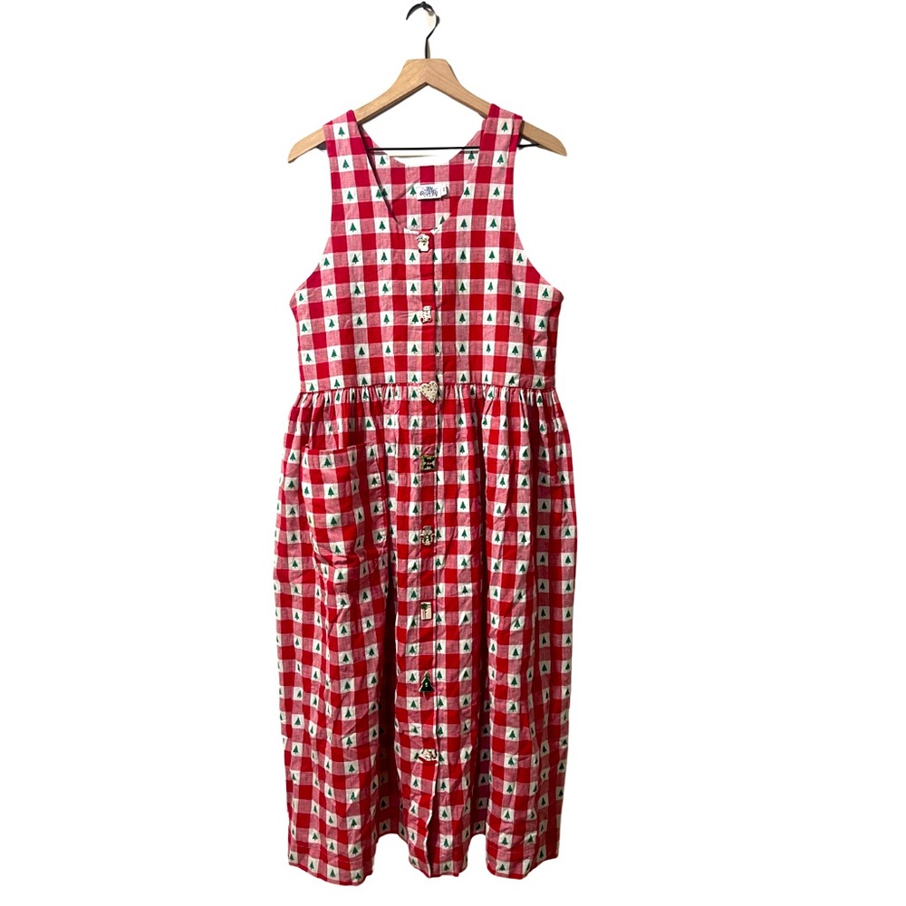 Dogwood Lane Christmas Tree Holiday Plaid Checkered Cotton Midi Dress Sz Medium